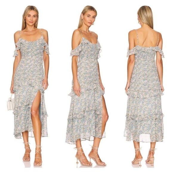 ASTR Daisy Dell Midi Dress Floral Ruffle Maxi Dress Small - Picture 1 of 13